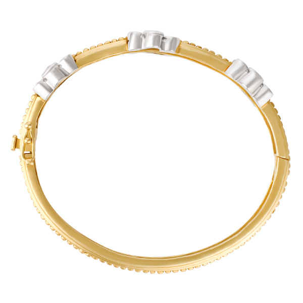 Bangle in 14k white and yellow gold with 3 diamond flowers image 4