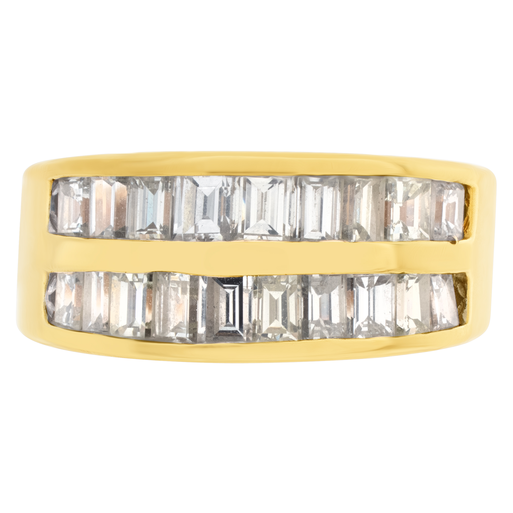 Diamond ring in 14k yellow gold with 2 rows of baguette diamonds image 2