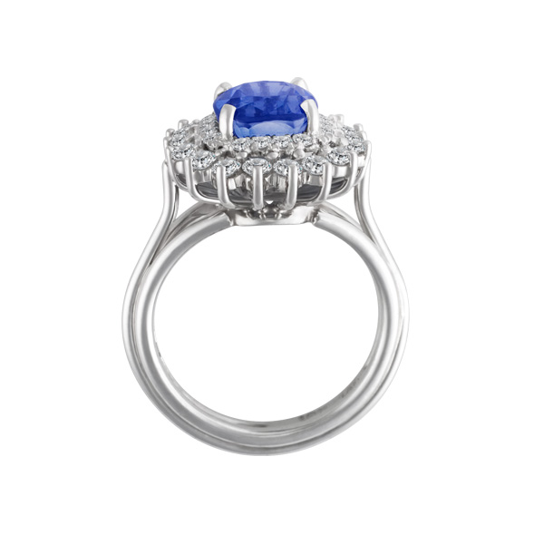 GIA certified Sapphire & diamond ring in platinum. 5.36 ct no heat Sri Lankan Sapphire. 1.18 ct dias image 3