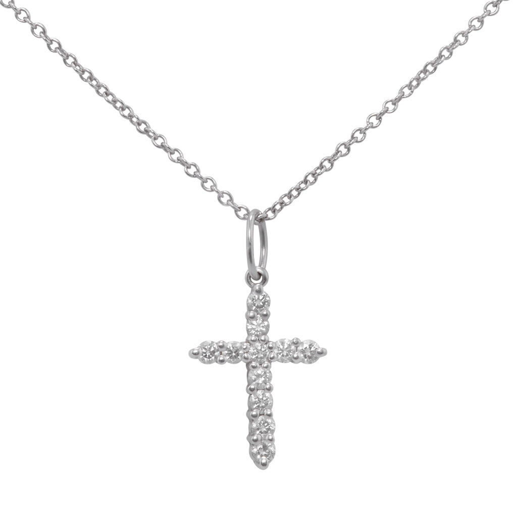 Mini Tiffany & Co cross pendant & chain in platinum image 1