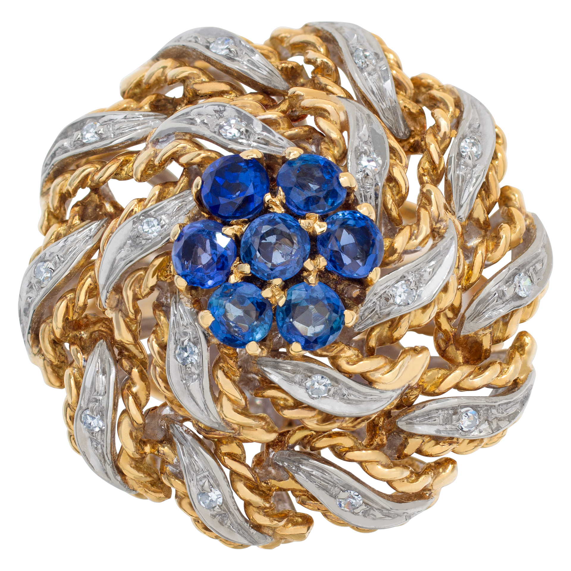 VIntage circa 1980's, Diamonds & Sapphire cocktail ring set in 18k white and yellow gold. image 2