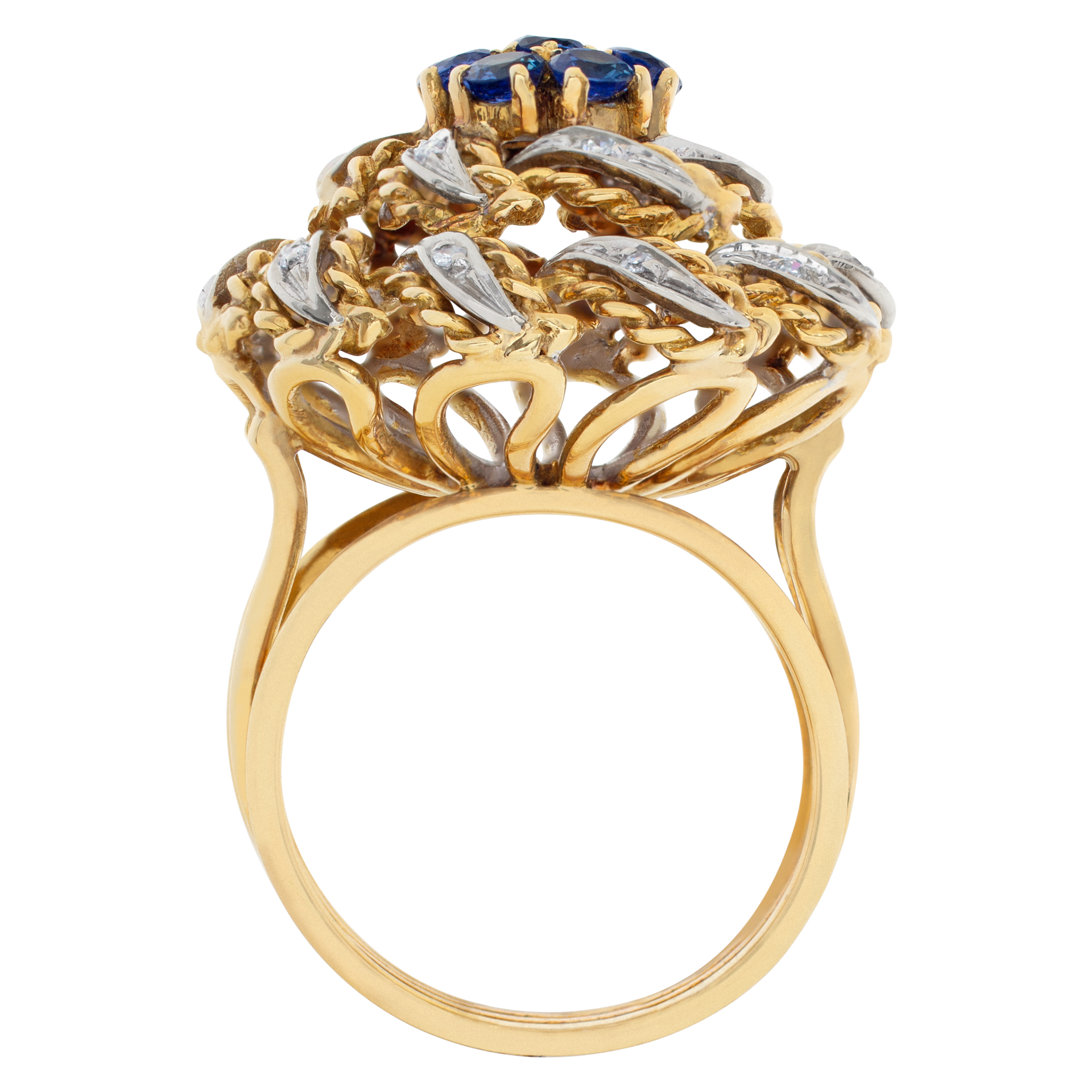 VIntage circa 1980's, Diamonds & Sapphire cocktail ring set in 18k white and yellow gold. image 4