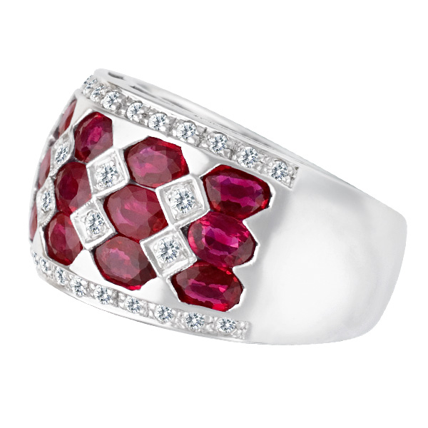 Elegant geometric ruby & diamond ring in 14k white gold. Size 6.5. image 2