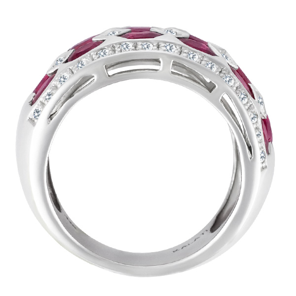 Elegant geometric ruby & diamond ring in 14k white gold. Size 6.5. image 3