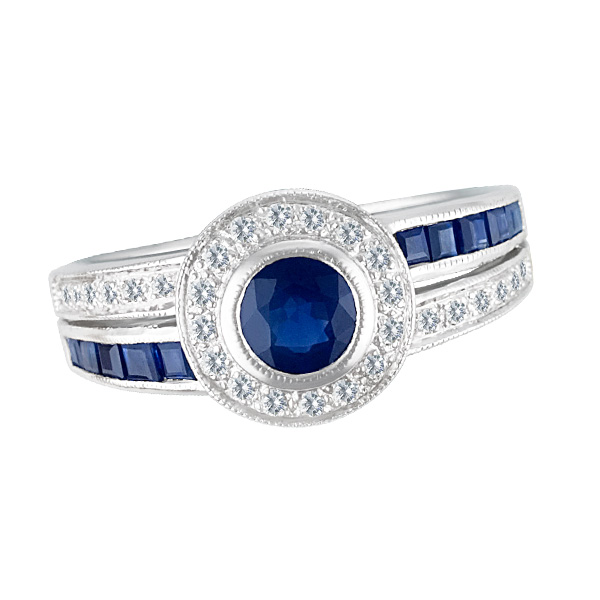 Sapphire & diamond ring in 14k white gold image 1