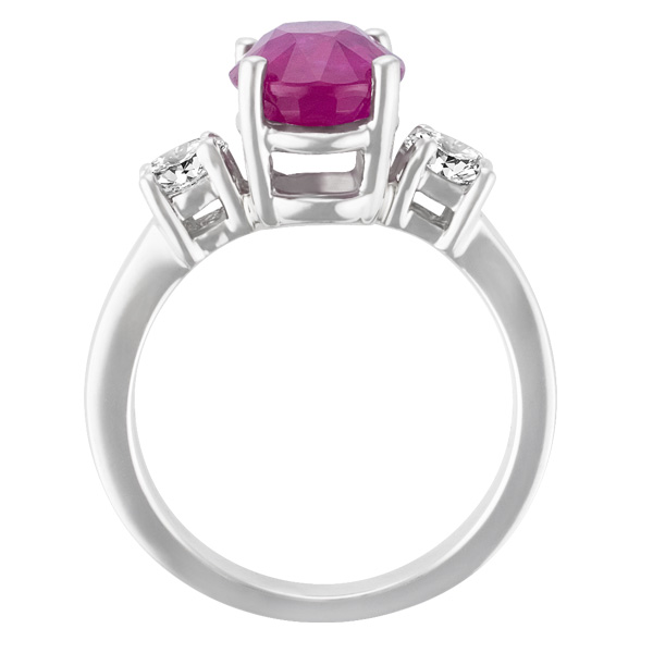 Ruby & diamond ring in platinum with 4.06 carat ruby and 0.70 cts in side round diamonds image 3