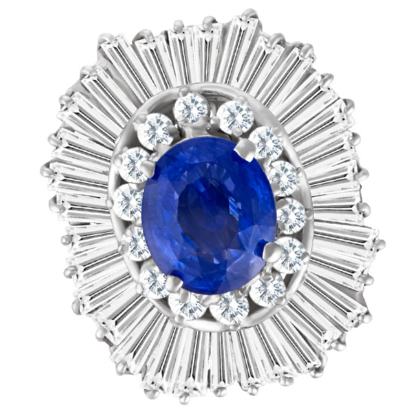 Estate Diamond ring in 14k white gold with a center deep Royal color tanzanite surrounded by 4 carat image 1