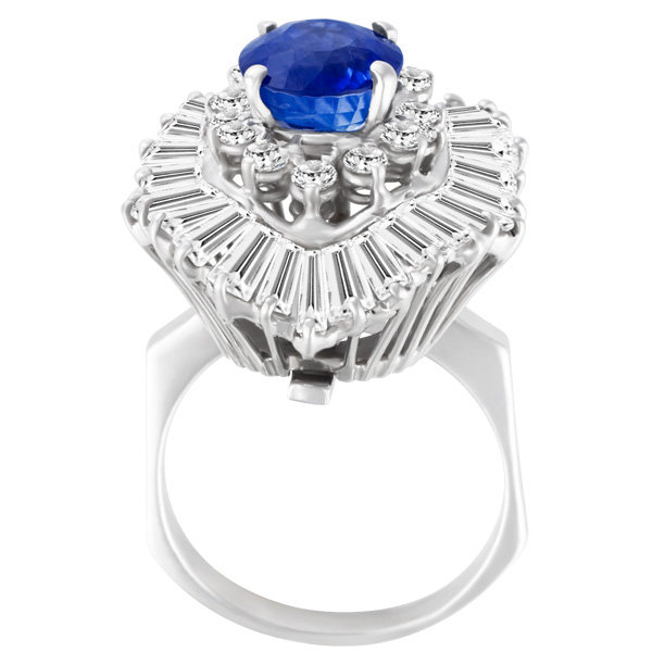 Estate Diamond ring in 14k white gold with a center deep Royal color tanzanite surrounded by 4 carat image 2