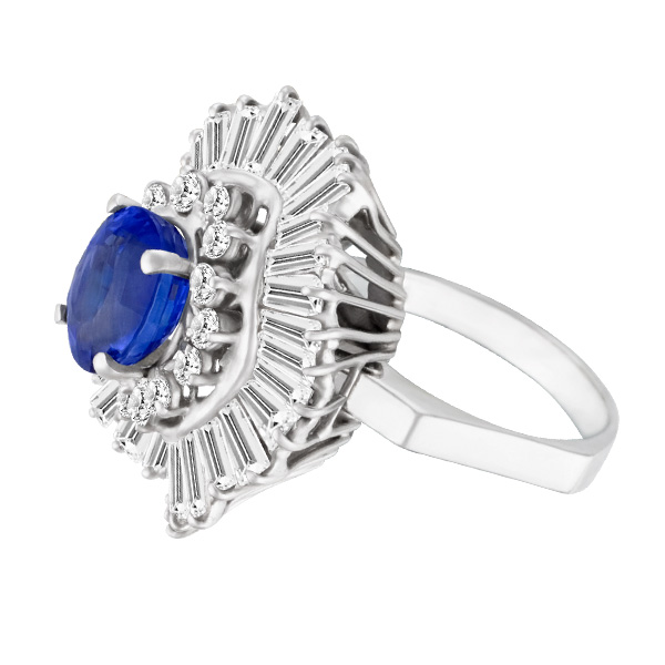 Estate Diamond ring in 14k white gold with a center deep Royal color tanzanite surrounded by 4 carat image 3