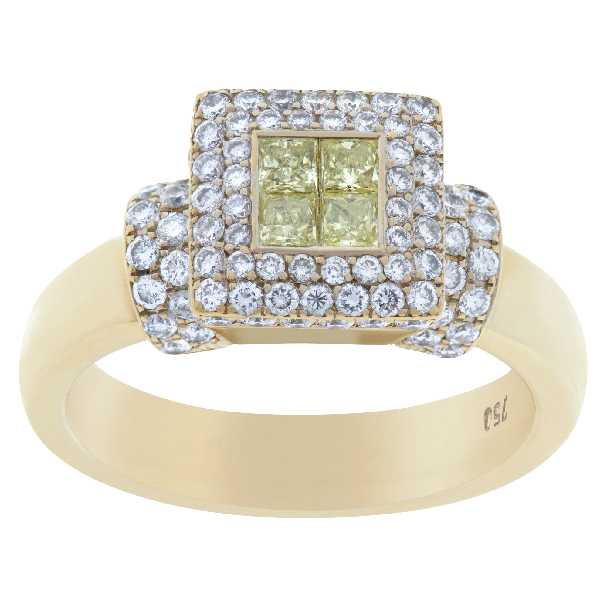White & Yellow Diamond Ring In 18k White Gold. Approx 1 Ct In Diamonds. Size 6 1/4. image 1