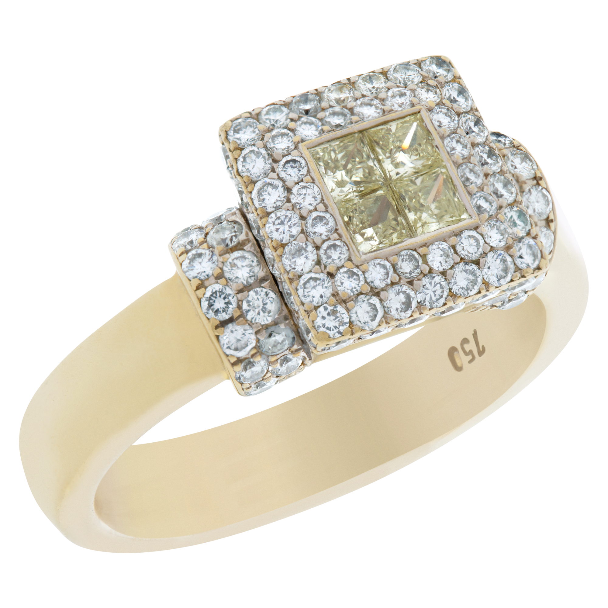 White & Yellow Diamond Ring In 18k White Gold. Approx 1 Ct In Diamonds. Size 6 1/4. image 3