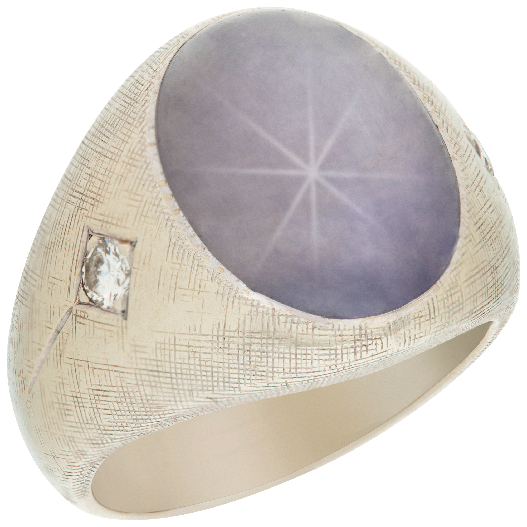 Star sapphire 14k white gold ring with 2 diamond accents. size 6 image 3