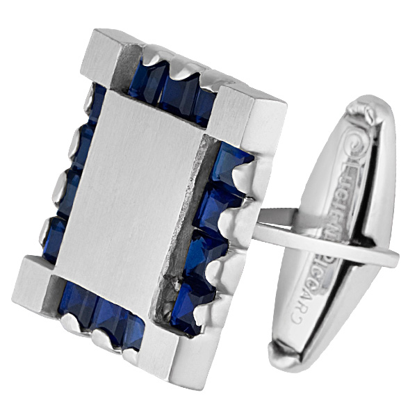 Sapphire Cufflinks Signed By Lucien Picard In 14k White Gold image 2