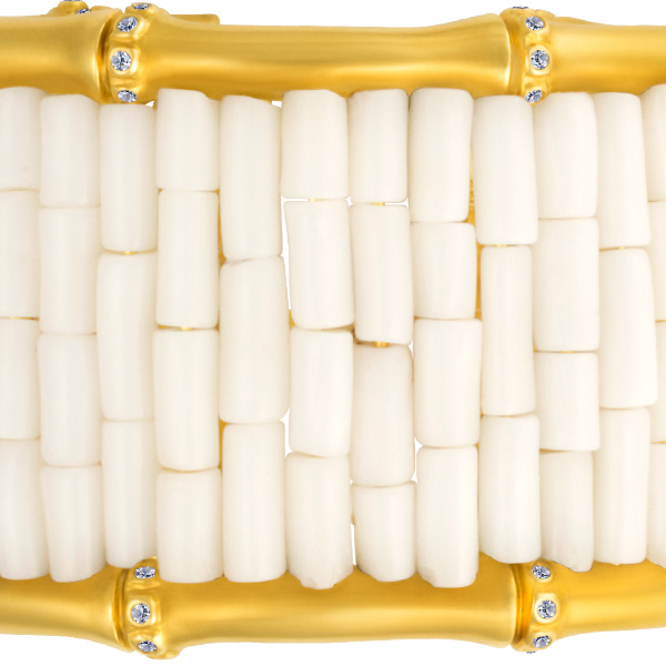 Mish NY 18k Yellow Gold & White Coral Cuff/Bangle With Approx 1.0cts In Diamond Accents image 2