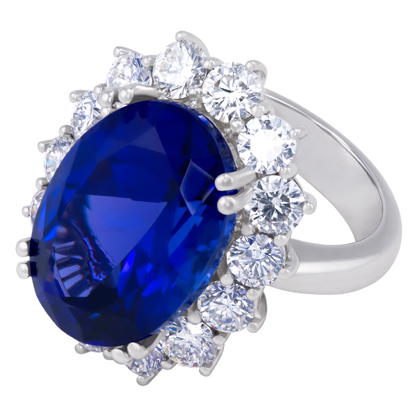 AGL certified 16.48 ct oval cut tanzanite in an 18k wg setting w app 3.50 cts in accent dia image 3