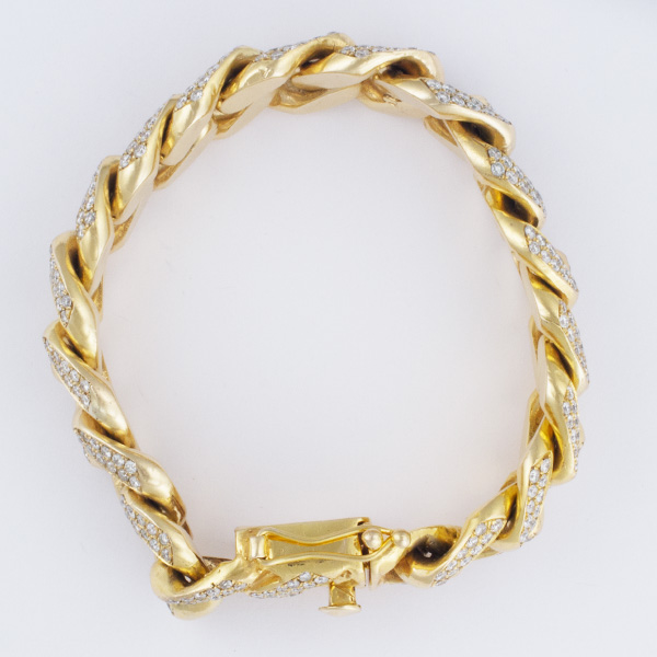 Heavy Cuban Link Bracelet in 10k yellow gold with over 10 cts in round diamonds image 2