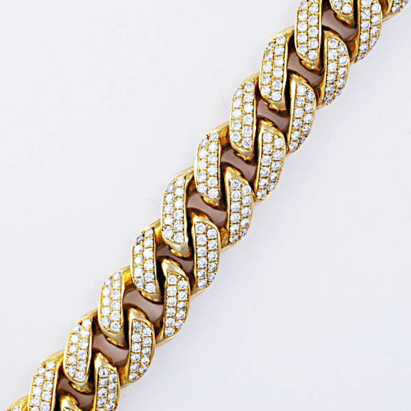 Heavy Cuban Link Bracelet in 10k yellow gold with over 10 cts in round diamonds image 3
