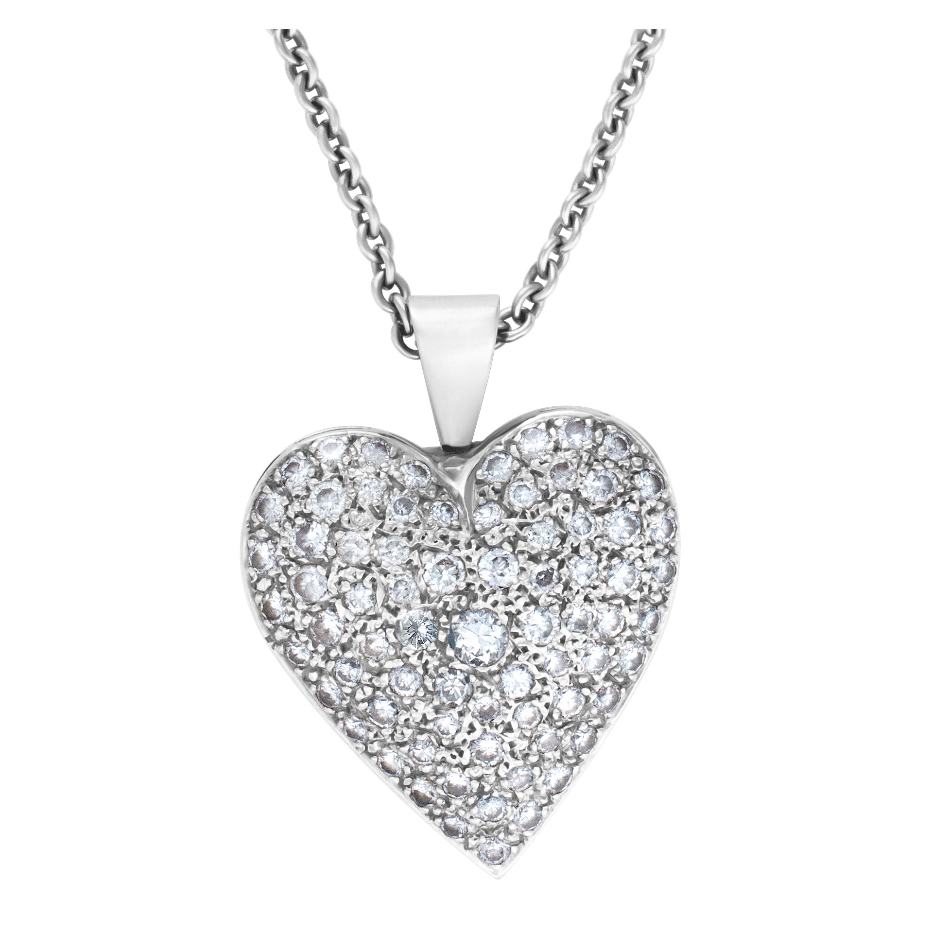 Pave diamond heart pendant and chain in 14k white gold. 4.50 carats image 1