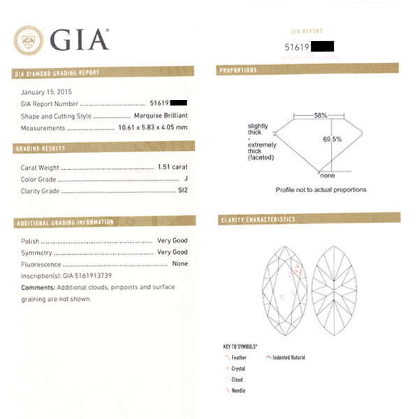 GIA certified marquise cut diamond 1.51 carat  (J Color, Si2 Clarity) ring image 4