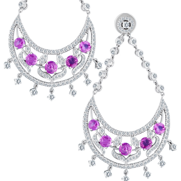 18k pink sapphire & diamond earrings image 1
