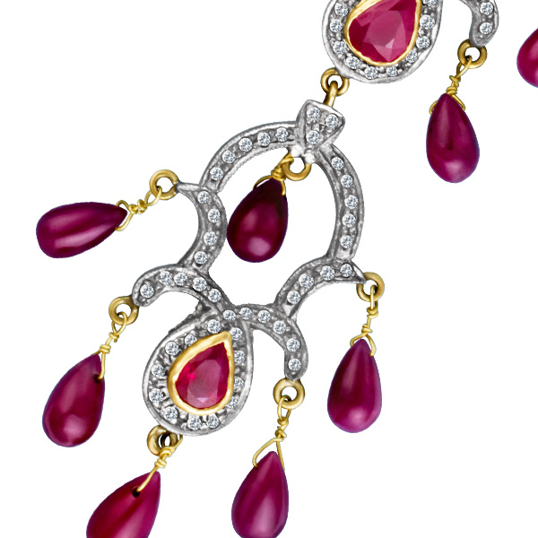 Silver & Gold diamond rose cut & ruby earrings image 2