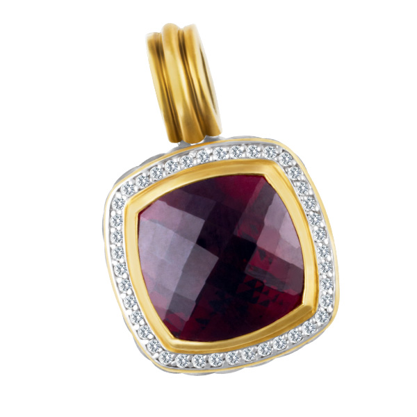 David Yurman Albion pendant in sterling silver with 18k gold dome w/faceted Garnet surrounded by dia image 1