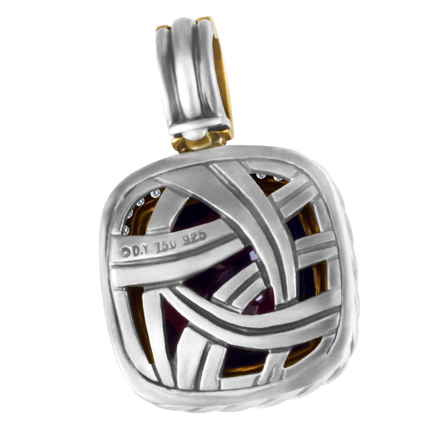 David Yurman Albion pendant in sterling silver with 18k gold dome w/faceted Garnet surrounded by dia image 2