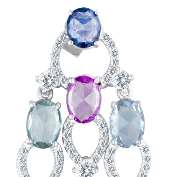 Drop earrings in 18k white gold with diamonds and colorful semi-precious stones image 2