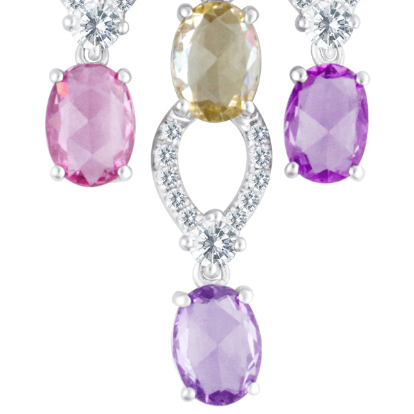 Drop earrings in 18k white gold with diamonds and colorful semi-precious stones image 3