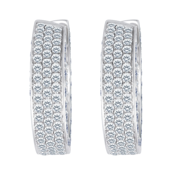 Pave Diamond hoops in 18k white gold with 4.04 cts in round white diamonds image 1