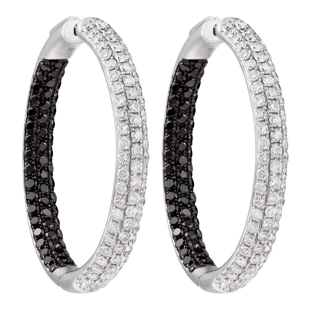 Diamond hoops earrings with black & white diamonds image 1