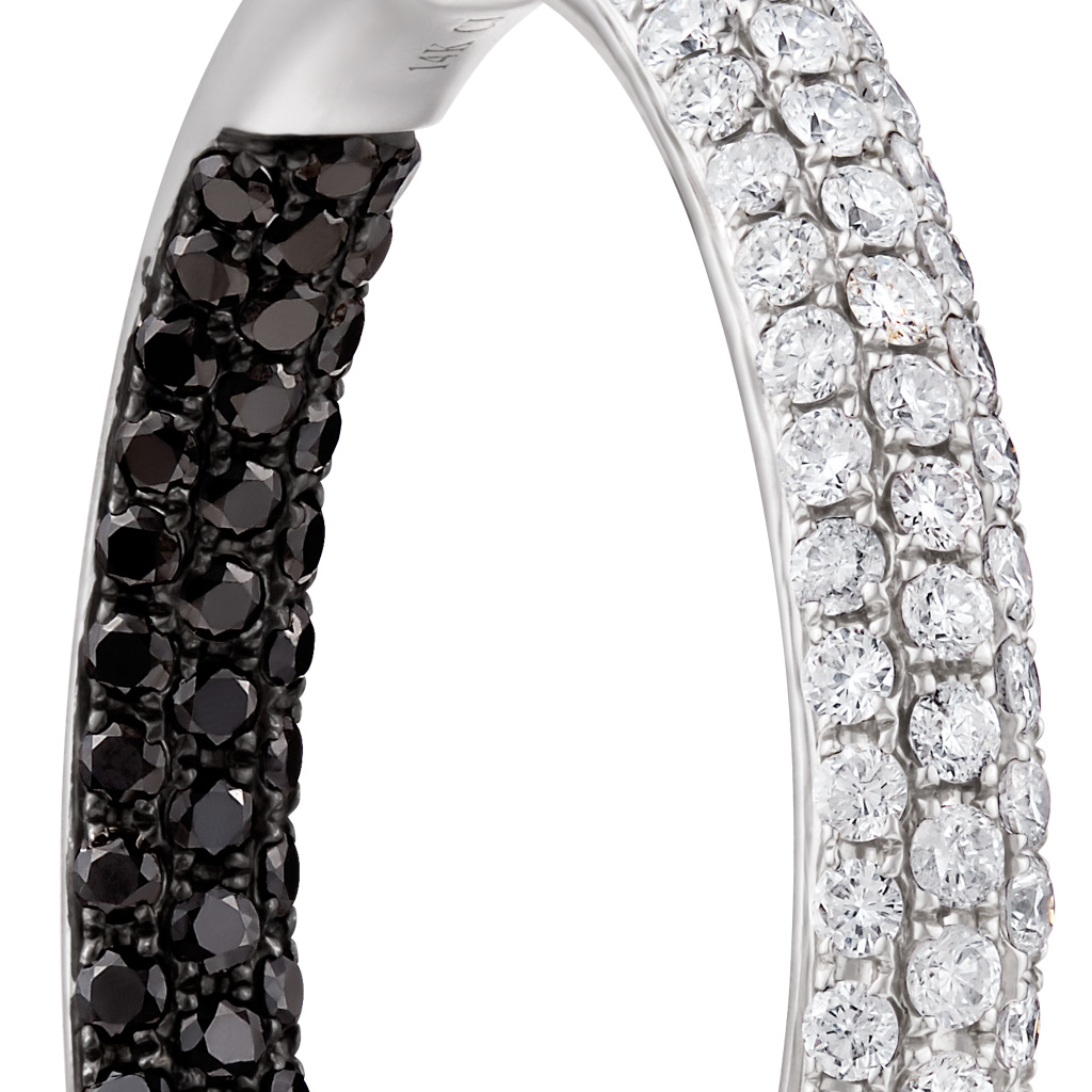 Diamond hoops earrings with black & white diamonds image 2