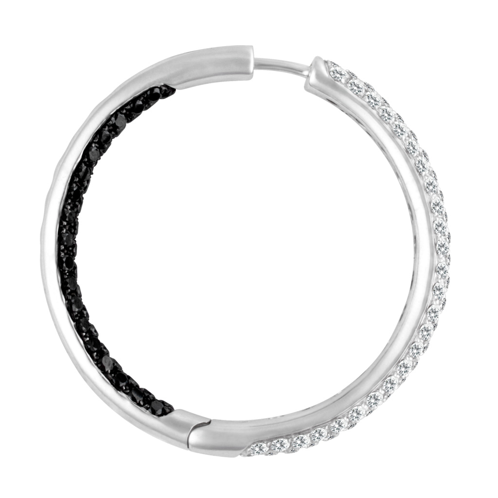 Diamond hoops earrings with black & white diamonds image 3