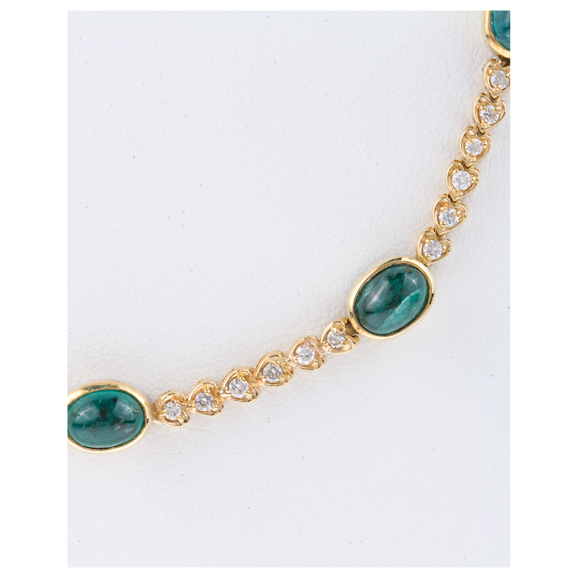 Cabachon emerald & diamond heart link necklace in 14k image 2