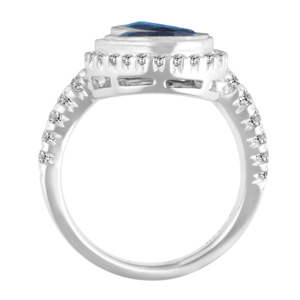 Stylish ring in 18k  white gold, diamond and sapphires ring image 3