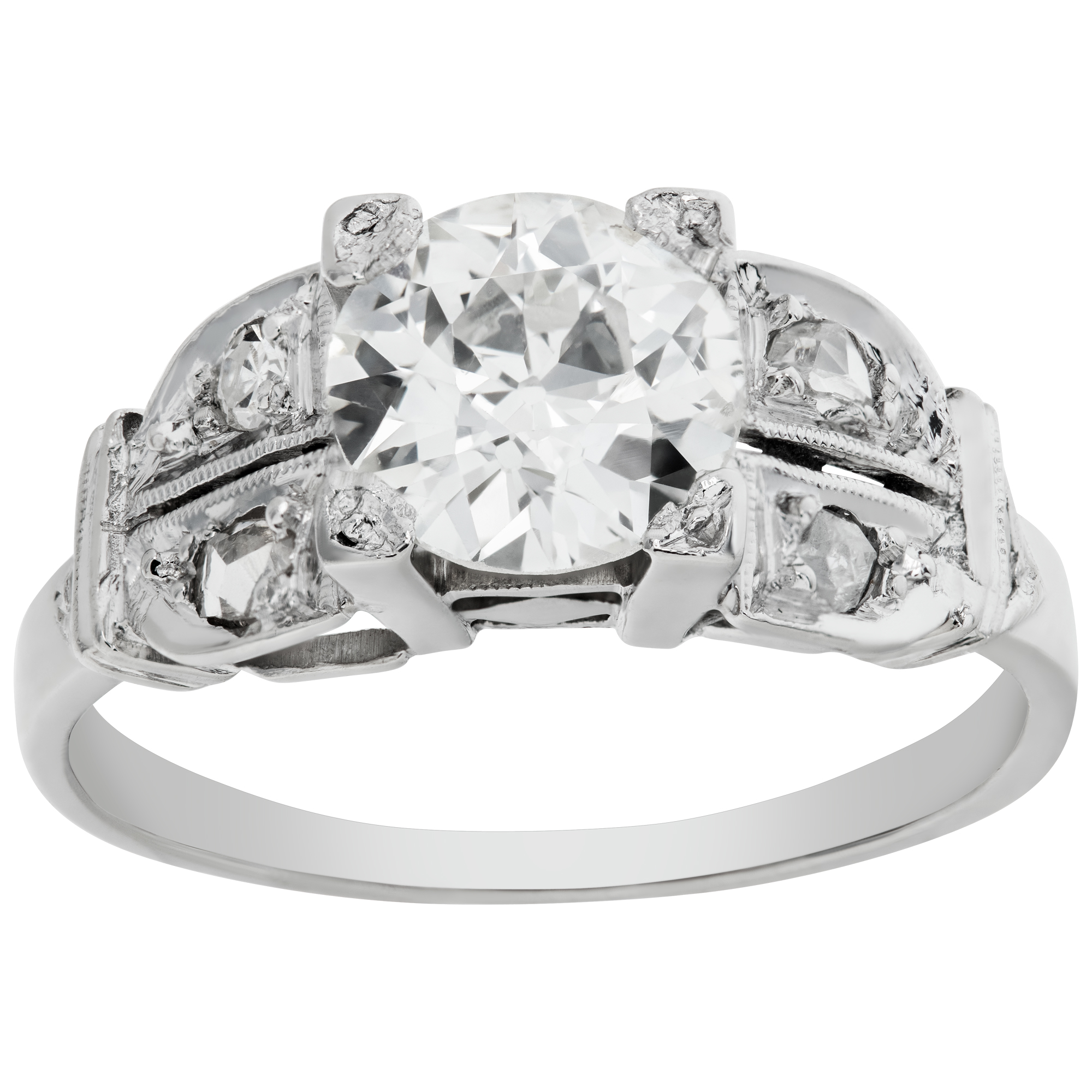 Vintage diamond platinum ring with central diamond app. 1.20 carats (I-J, SI1) image 1