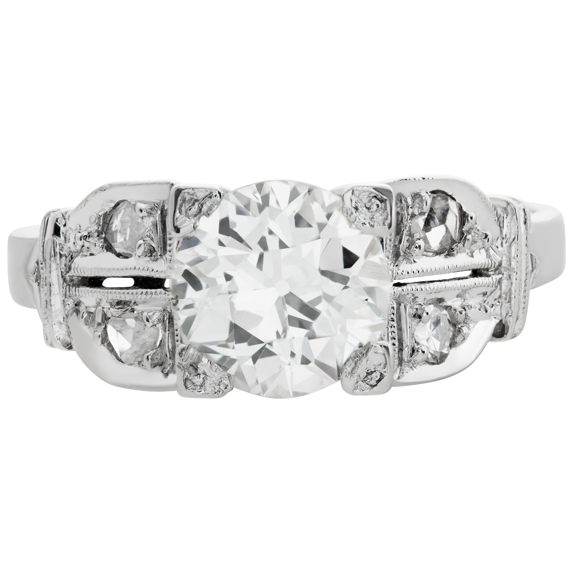 Vintage diamond platinum ring with central diamond app. 1.20 carats (I-J, SI1) image 2