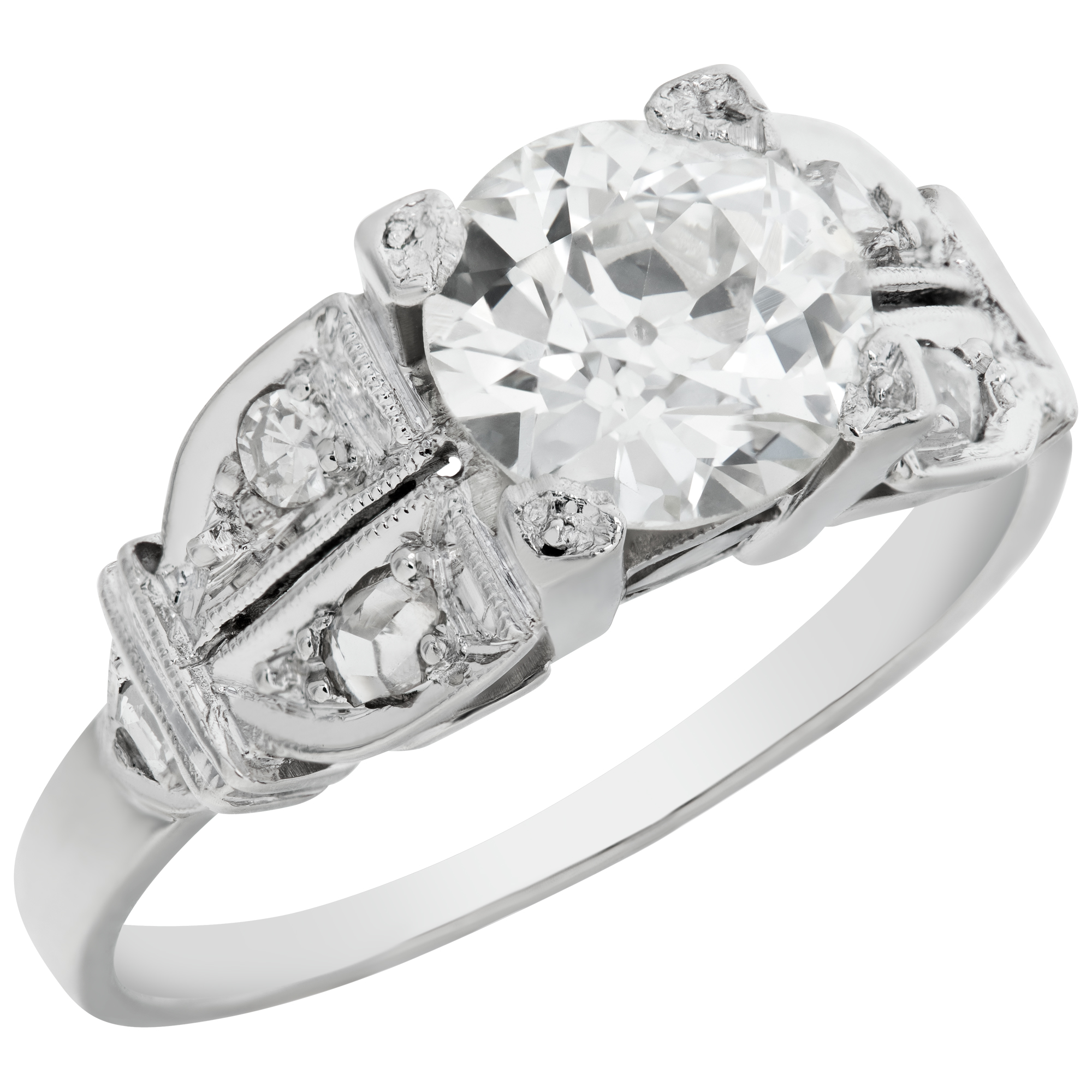Vintage diamond platinum ring with central diamond app. 1.20 carats (I-J, SI1) image 3