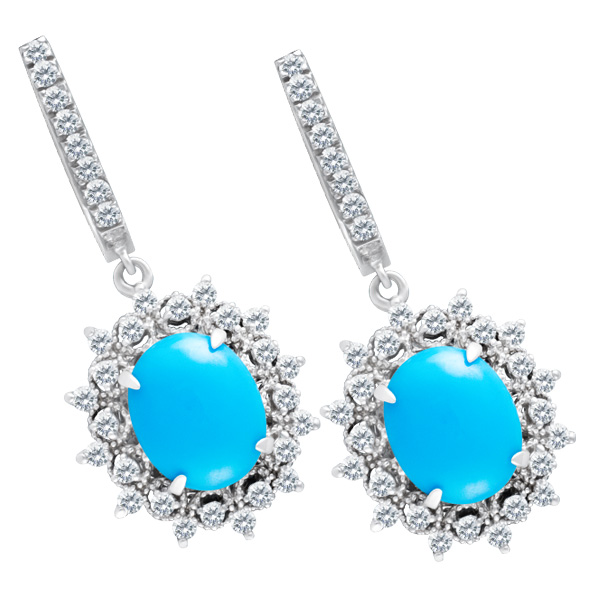 Oval turquoise and diamond earrings image 2