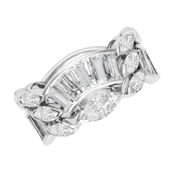 Crown design eternity band with baguette & marquise diamonds in platinum image 1