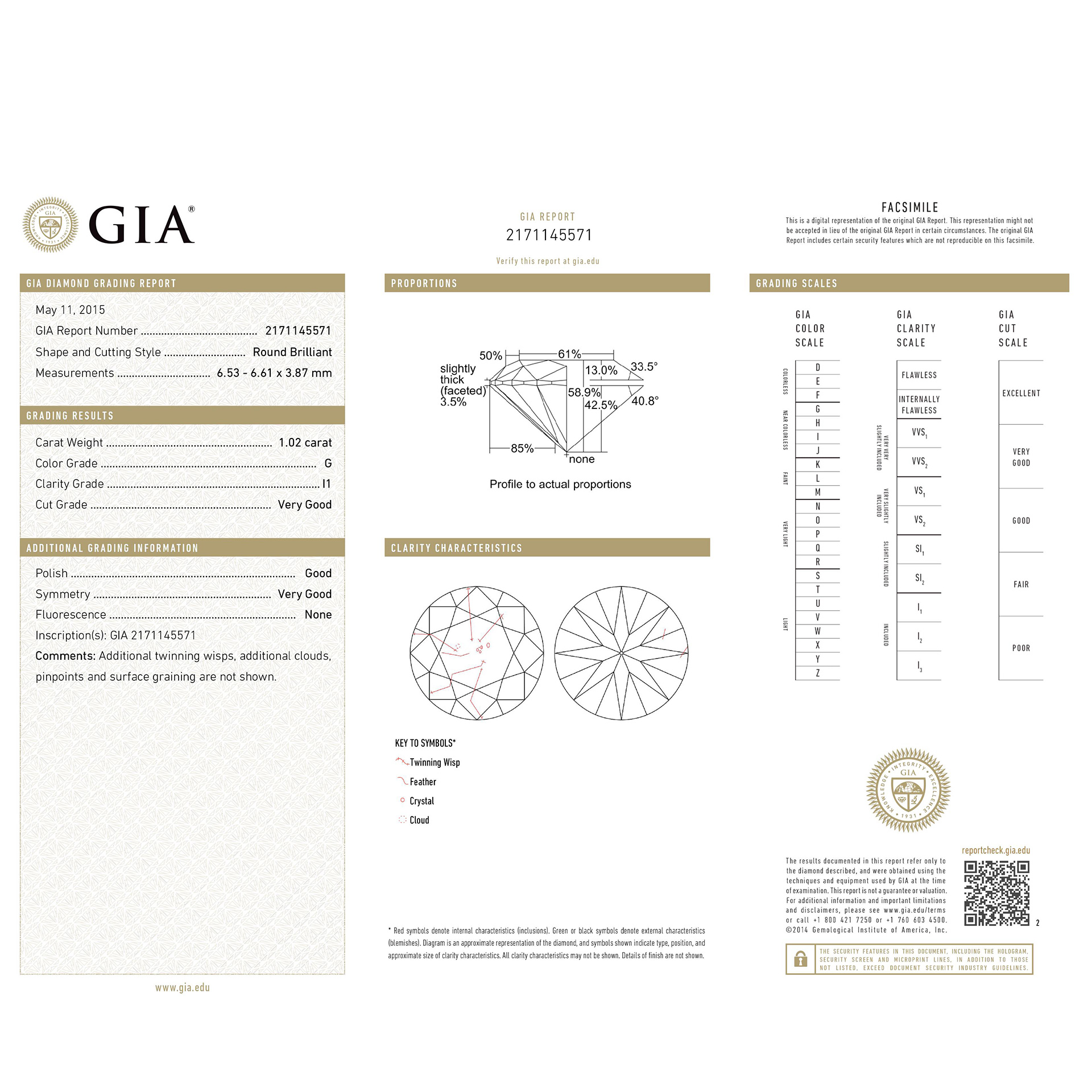 GIA Certified Round Diamond 1.02cts  (G Color I-1 Clarity). Set in 18k white gold stud image 3