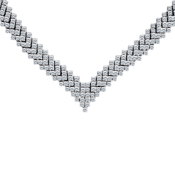 Diamond Cheveron necklace in 14k white gold with app. 15 carats in round diamonds image 2