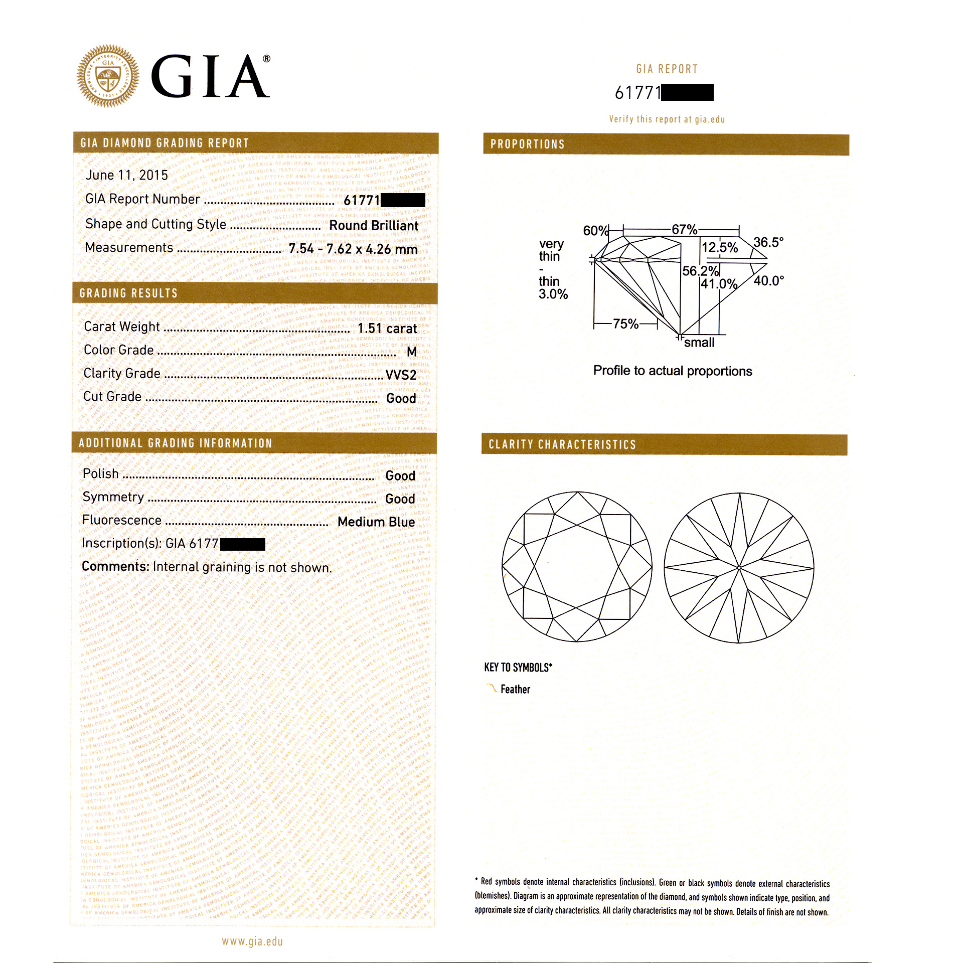 GIA Certified Round 1.51 cts (M Color VVS-2 Clarity) image 5