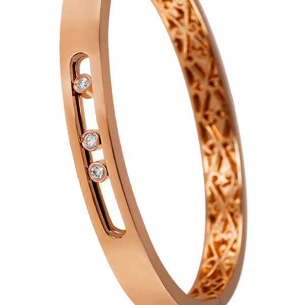 Bangle in 18k rose gold with three moving diamonds image 2