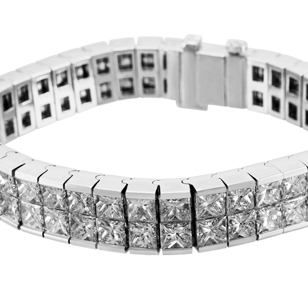 Double row princess cut diamond bracelet in platinum image 2