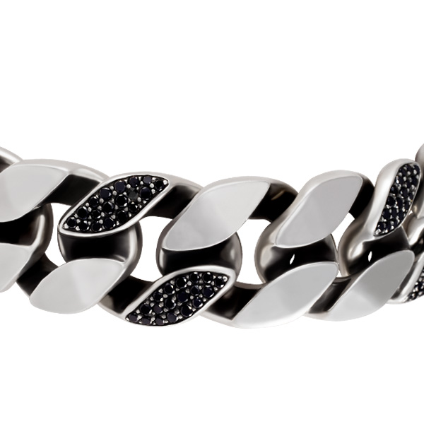 David Yurman sterling silver cuban link bracelet w/ 5 blk pave diamond sections image 2