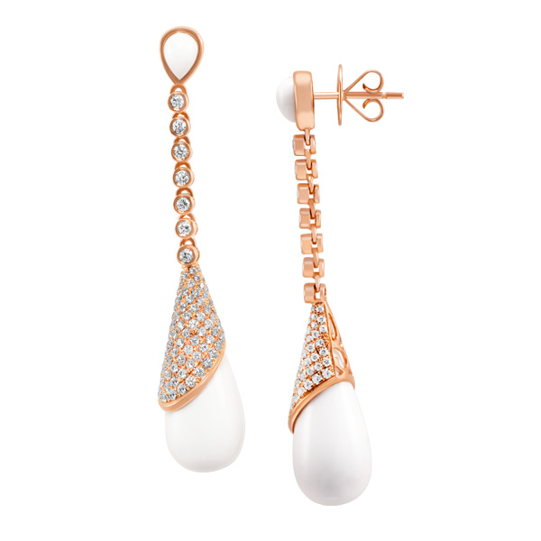 18k rose gold,diamond, and white agate  earrings image 2