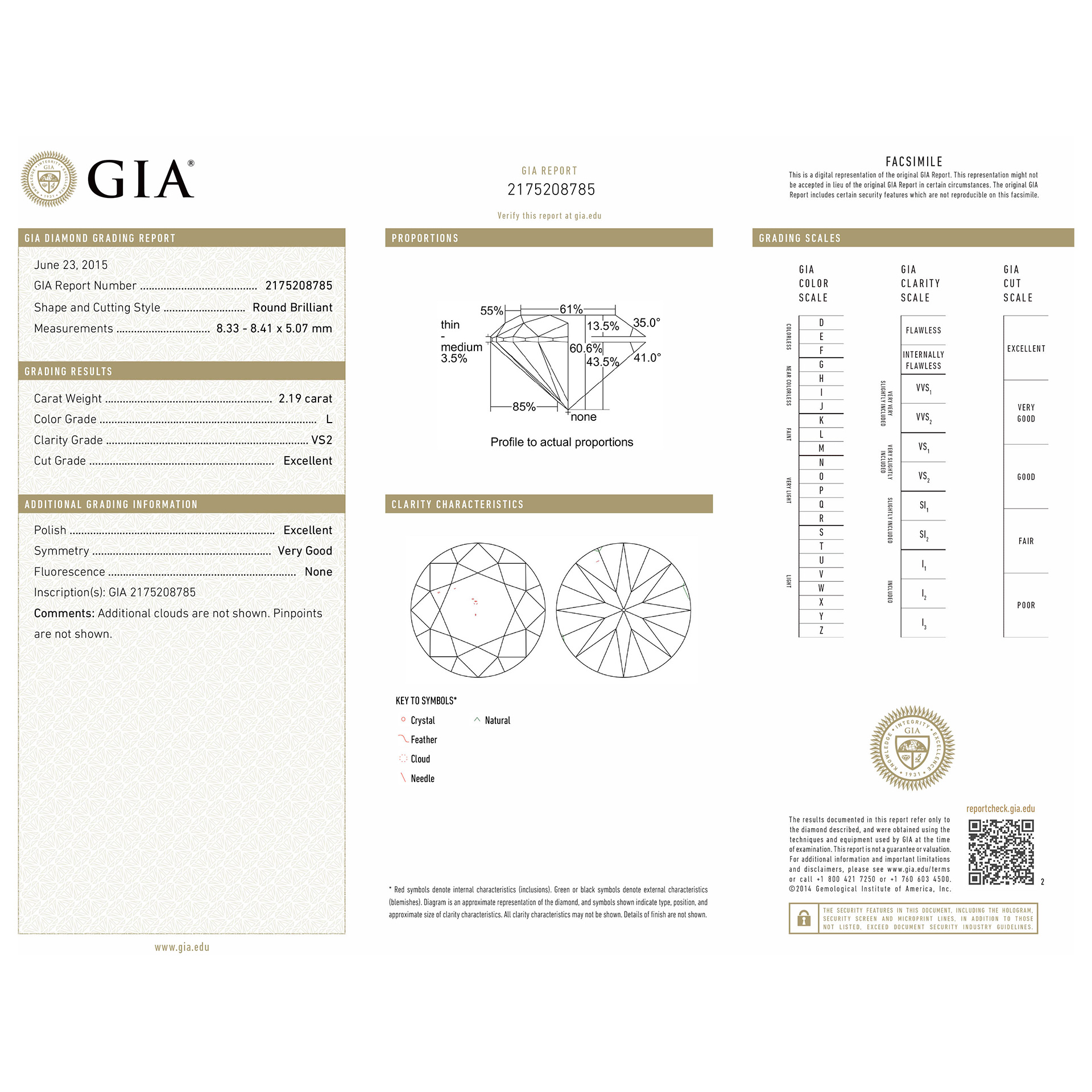 Gia Certified Round Diamond 2.19 Cts (L Color Vs2 Clarity) In A Platinum Setting With Diamonds image 3