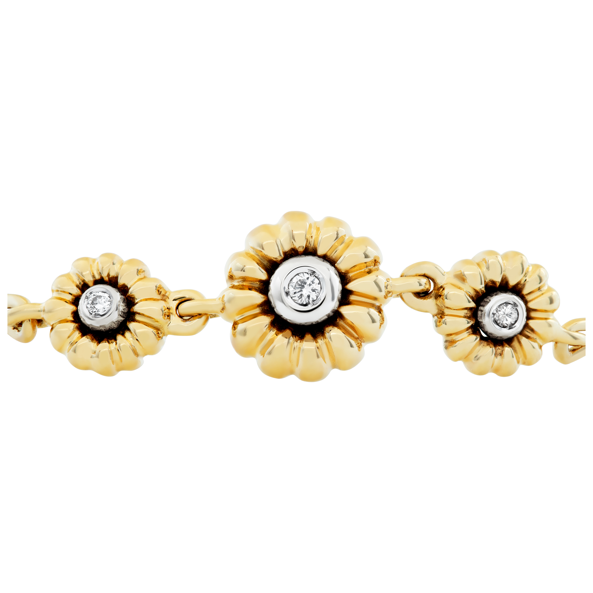 Three flower diamond bracelet in 18k yellow gold. image 2