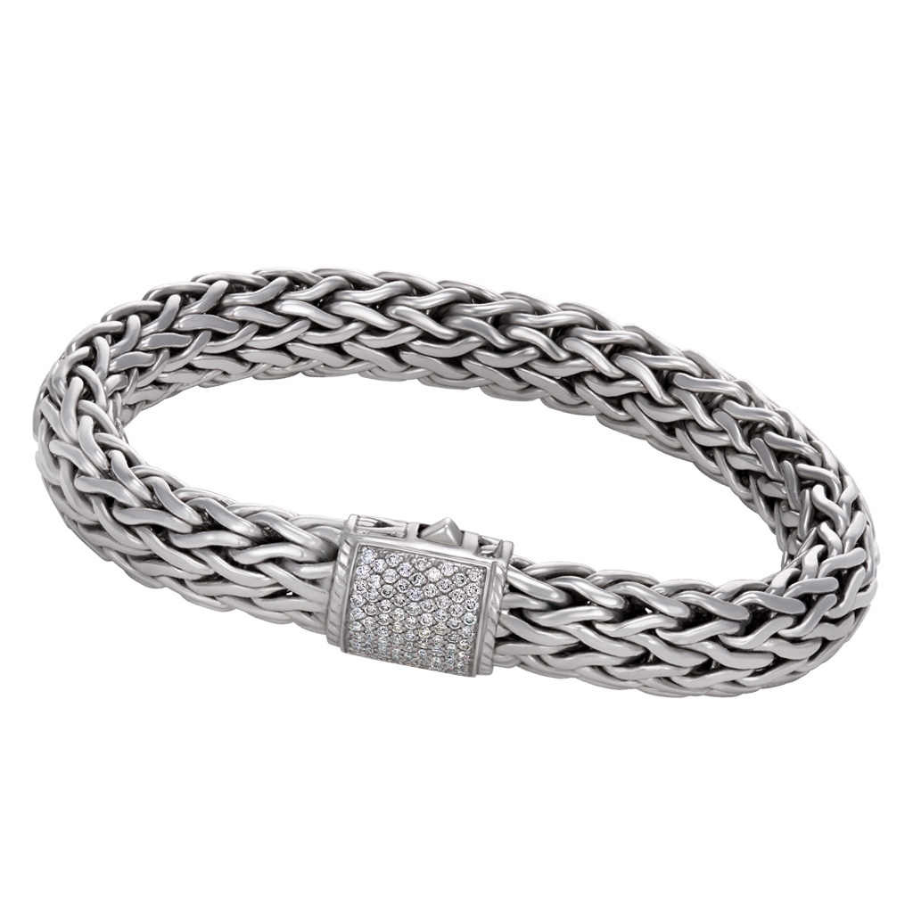 John Hardy Wheat bracelet in sterling with pave diamond clasp image 1